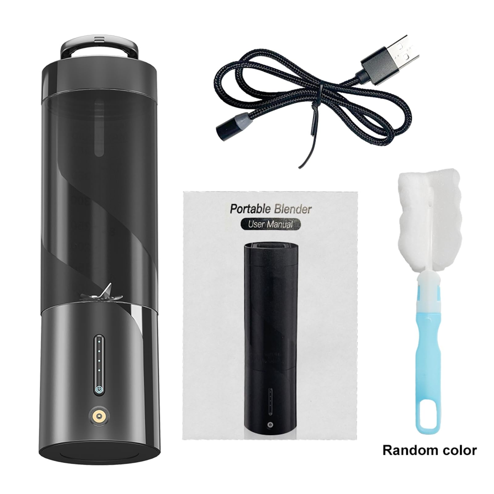Licuadora portátil, capacidad de 450 ml, licuadora de tamaño personal de 15 W con carga magnética, vaso exprimidor eléctrico de 6 cuchillas para deportes, viajes, gimnasio, al aire libre (negro)