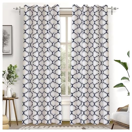 DriftAway Geo Trellis Room Darkening Thermal Insulated Grommet Unlined Window Curtain Drapes Pair for Living Room Bedroom Set of 2 Panels Each 52 by 84 Inch Navy