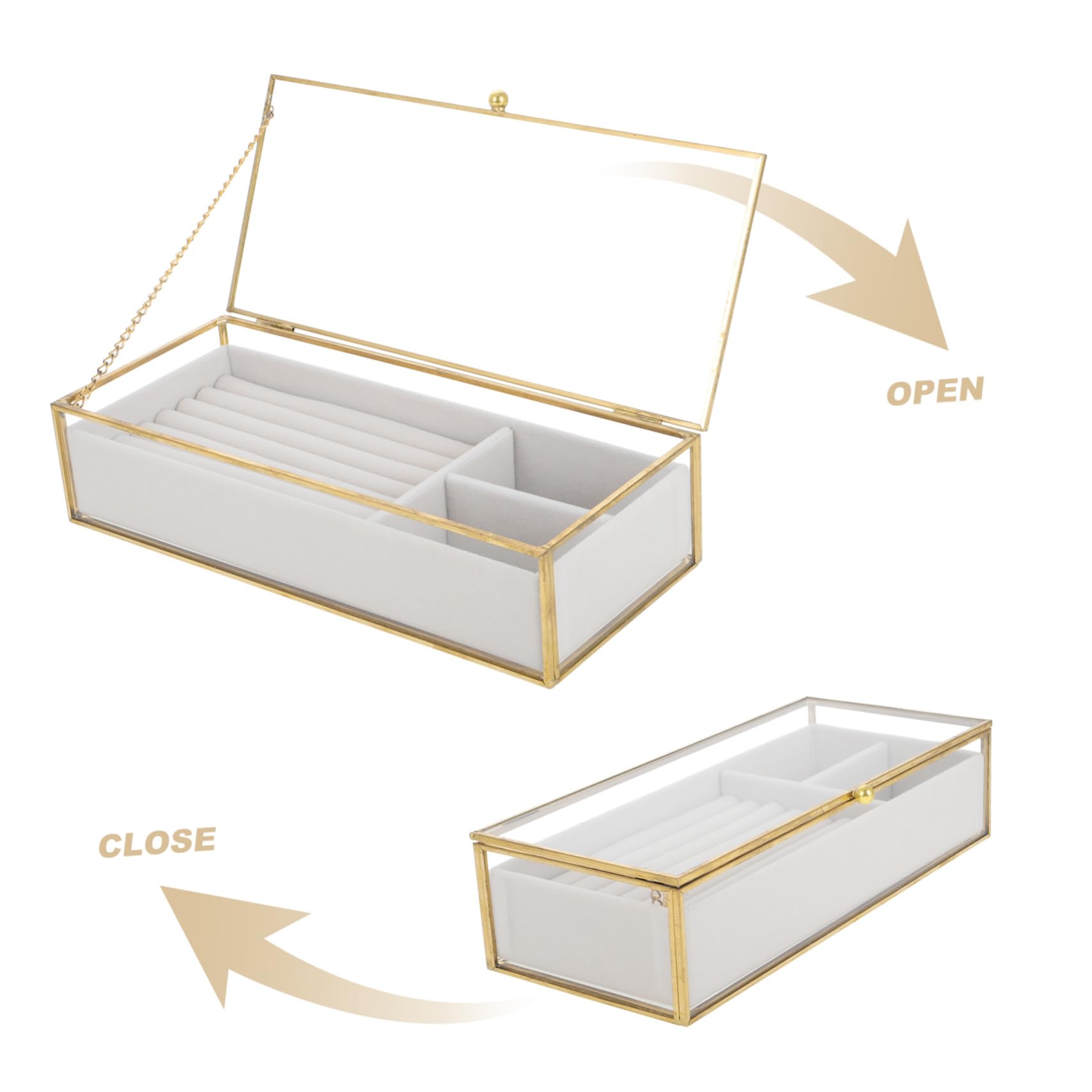 FRCOLOR Schmuckorganizer aus Glas mit Deckel Ohrring-aufbewahrungsbox Ringbox und Halsketten-schmuckschatulle für Damen Ästhetische Schmuckschatulle mit Fächern für Effiziente