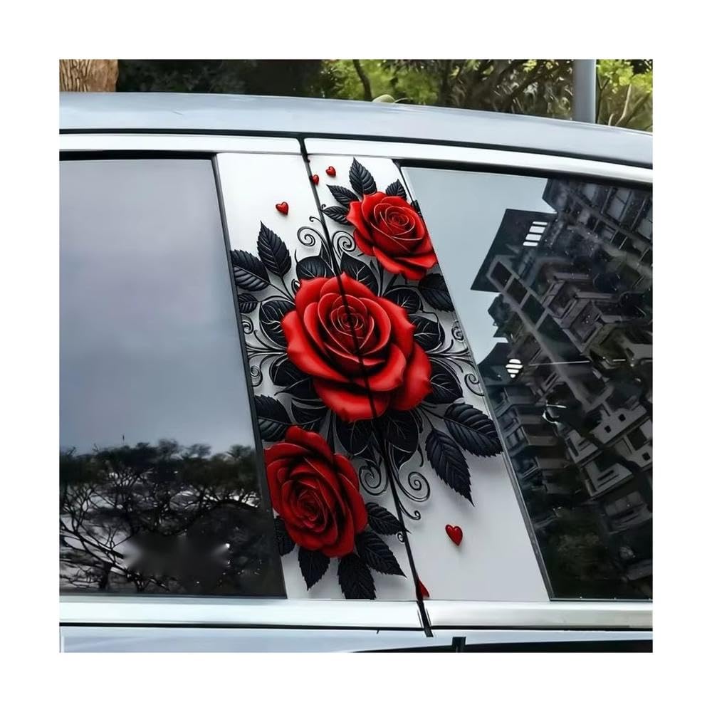 Bertdcx One Color Car Middle Column Car B Pillar Protective Film Sticker Red Rose Black Leaf Heart Pattern On White Bac Auto Parts