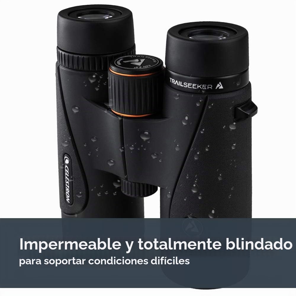 Celestron 71404 TrailSeeker 8x42mm Binoculares de Techo con Lente con Recubrimiento dieléctrico, Prisma BaK-4, Cuerpo Ligero de aleación de magnesio y Funda de Transporte Blanda, Negros