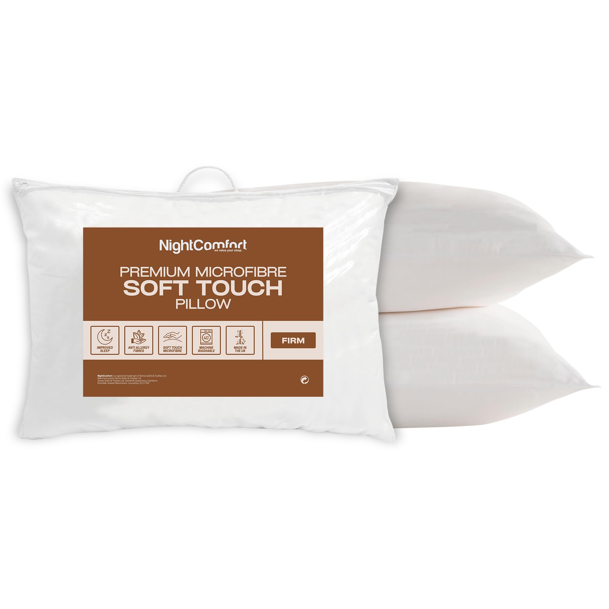 Night Comfort Super Firm Supportive Pillow for Side Sleepers, Pack of 2 - Hypoallergenic Microfiber with Hollowfibre Filled Pillows