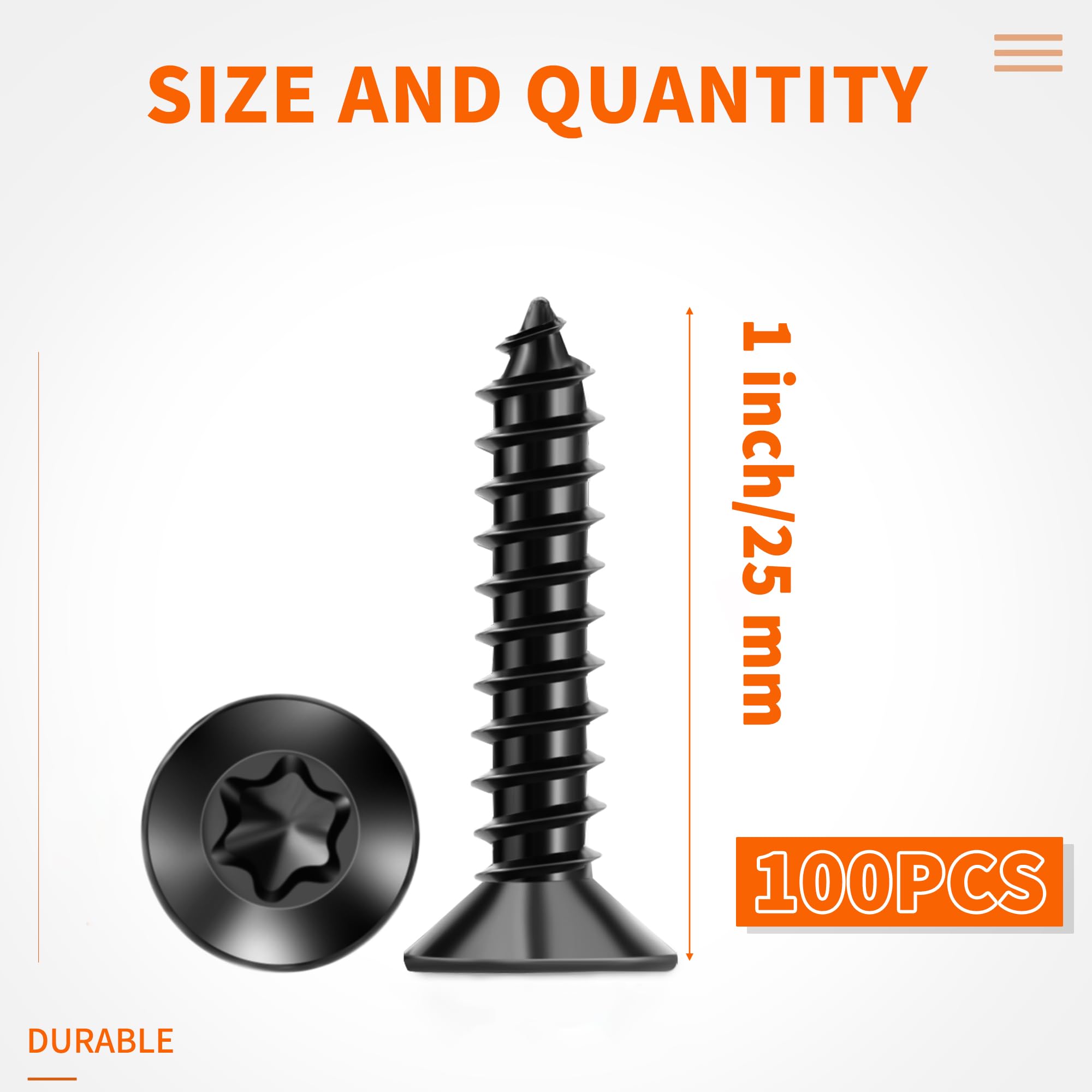 100 PCS M4 X 25 mm Flat Head Torx Wood Screws, 304 Stainless Steel - Image 2