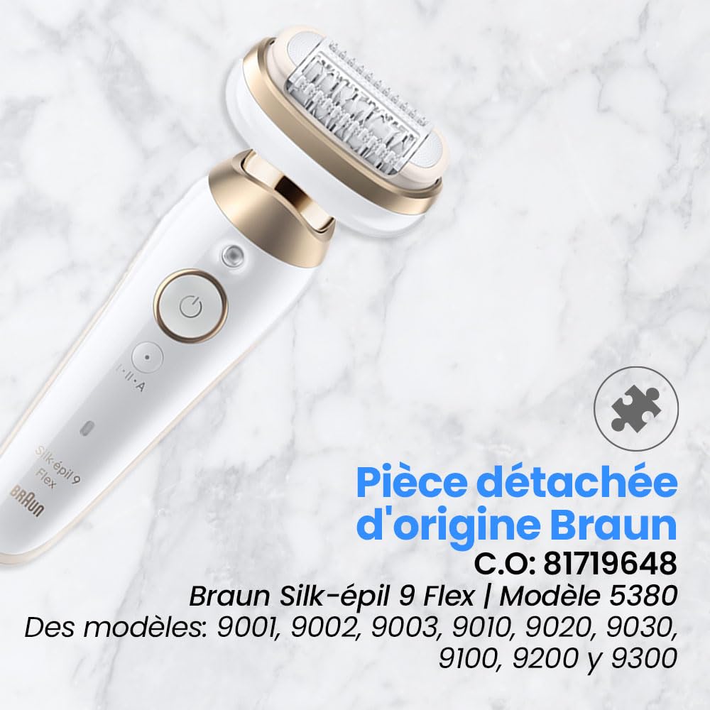 Anakel Home Tête d'épilateur Flex 81719648 Compatible avec Braun Silkepil 9 Flex Type 5380 | Tête Flexible, Technologie Micro-Grip avec 40 Pincettes