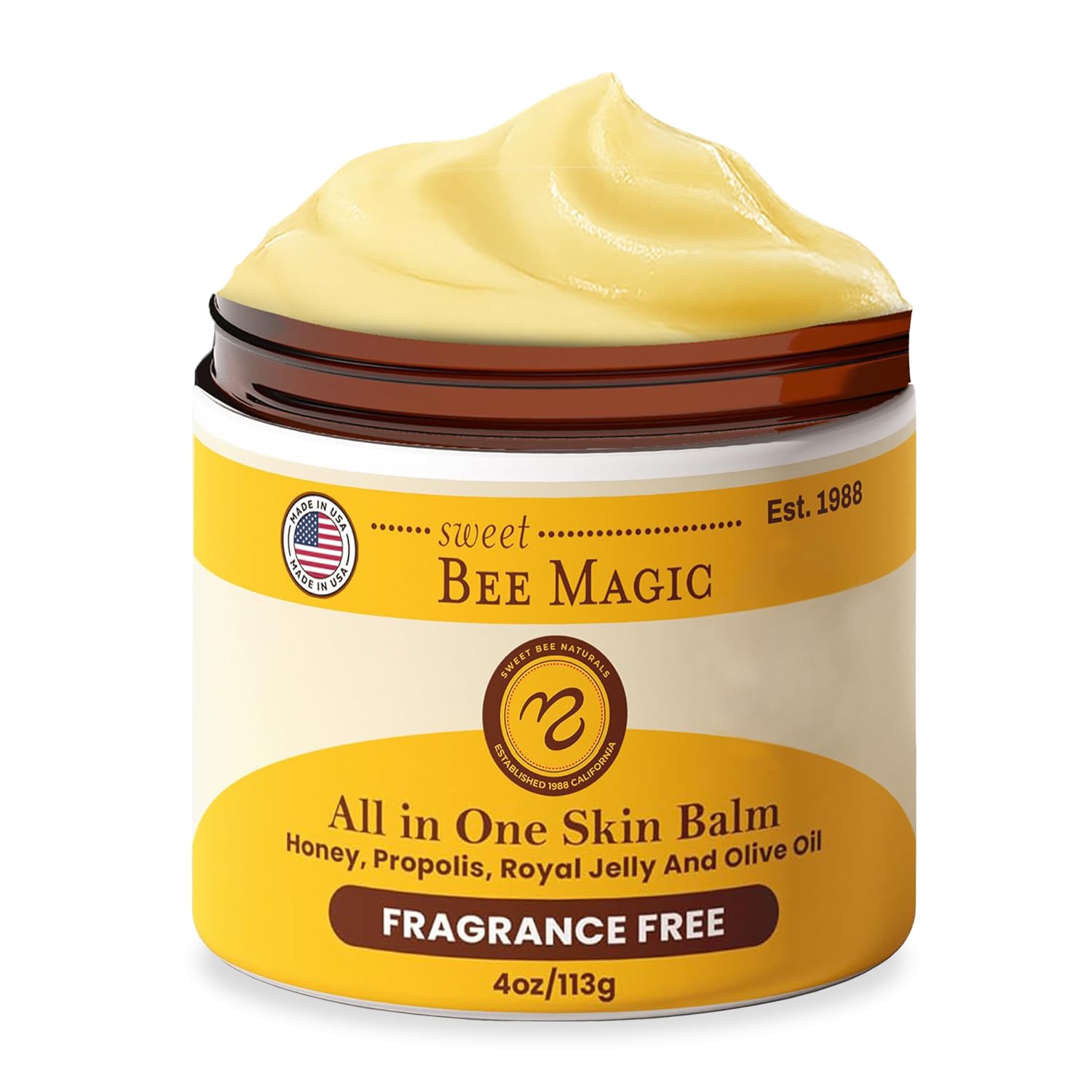 Sweet Bee Magic All-In-One Healing Skin Cream, Organic Bee Balm. Moisturizing Skin Cream - Small Batch Crafted in USA, 4 Ounce Jar.