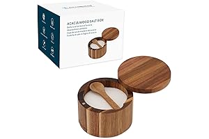 KITCHENDAO Acacia Wood Salt Cellar Keeper with Swivel Magnetic Lid, Elegant and...
