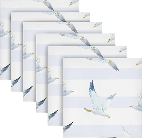 Miniatura 2 de Burbuja Juego de 6 servilletas de tela a rayas de gaviota, 20 x 20 pulgadas, lavables, decorativas, para cenas familiares, bodas, fiestas, granja