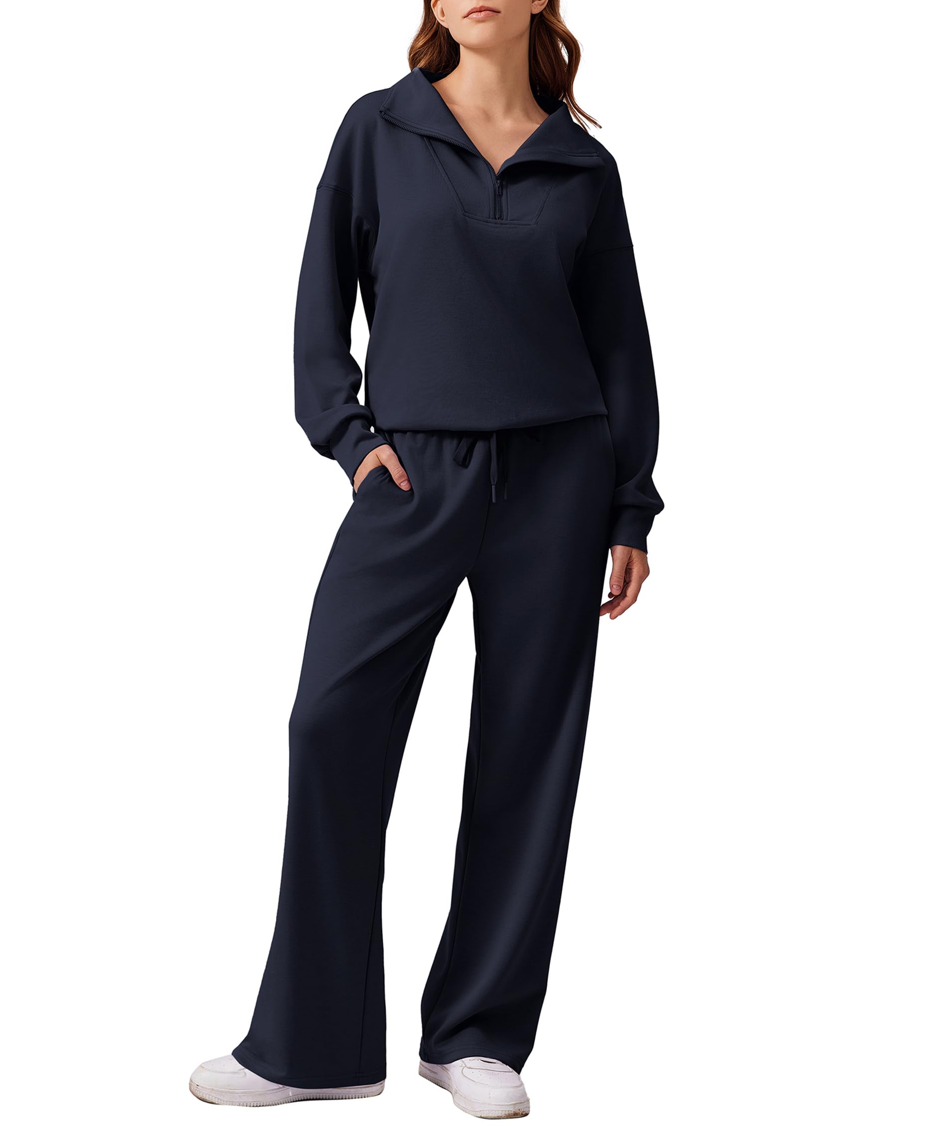 PINSPARK 2 Piece Sets for Women 1/4 Zip Lounge Matching Set Fall Outfits