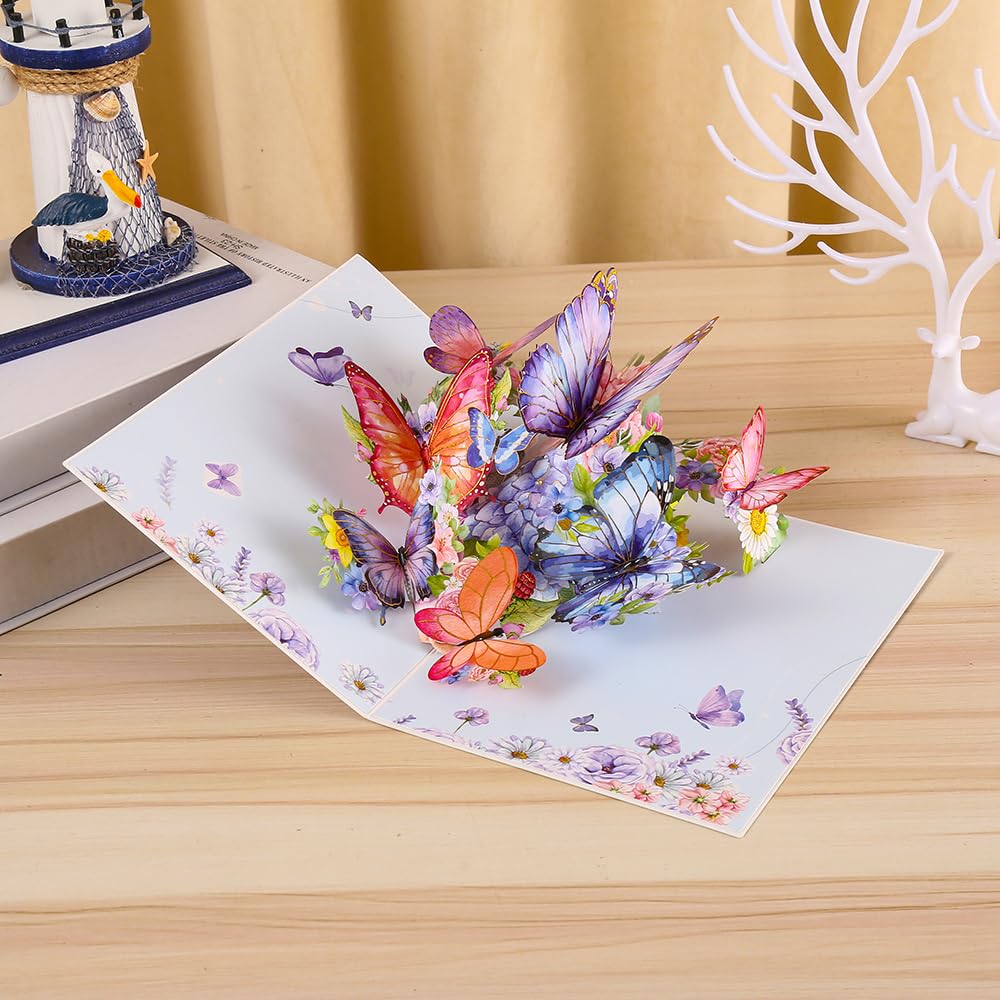 Tarjeta Emergente, Mariposa Y Flor 3D Con Sobre Para Cualquier