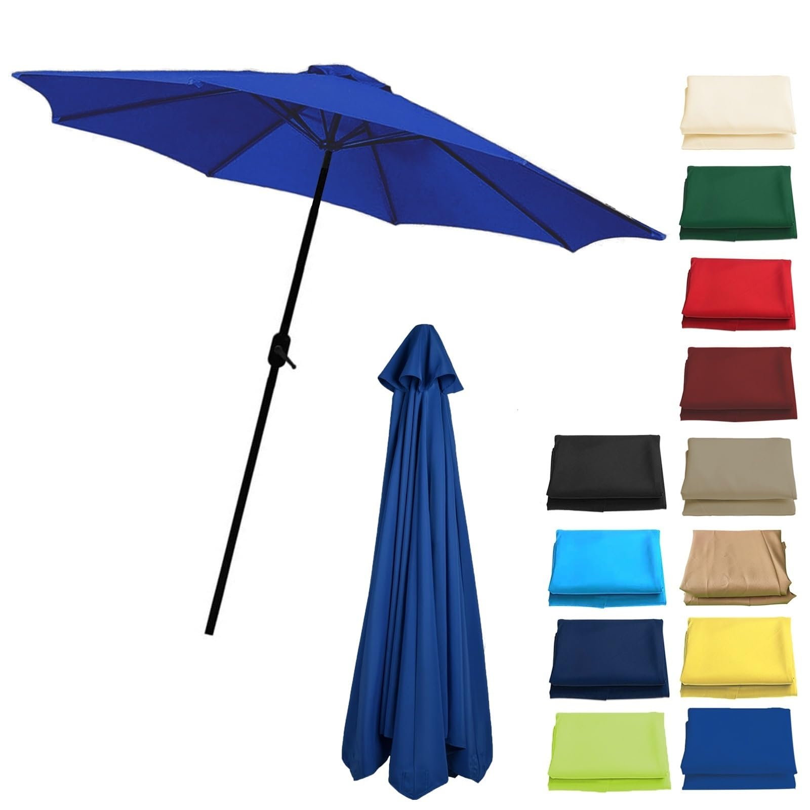 Replacement Parasol Canopy Sun Umbrella For 2/2.7/3.0m-6/8 Arms, Waterproof Outdoor Garden Canopy, Beach Parasols Covers, Fabric Sun Shade Top Only(Sapphire blue,(6Rib) 2.7m/106in)