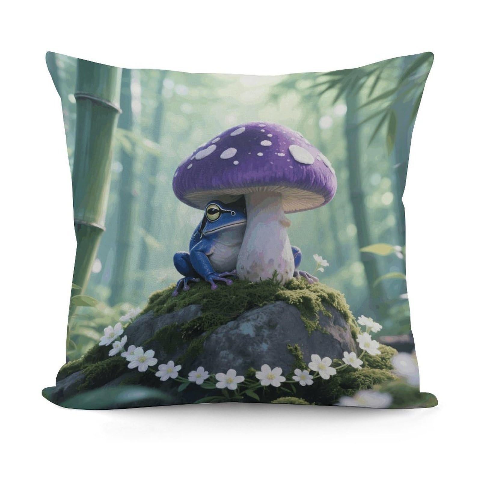 VstaDank Frog Mushroom Aesthetic Pillow Cover with Invisible Zipper Square Throw Pillowcase Plush Couch Sofa Pillow Case 18x18 Inch Decorative Throw Cushion Covers for Sofa Living Pillowcover