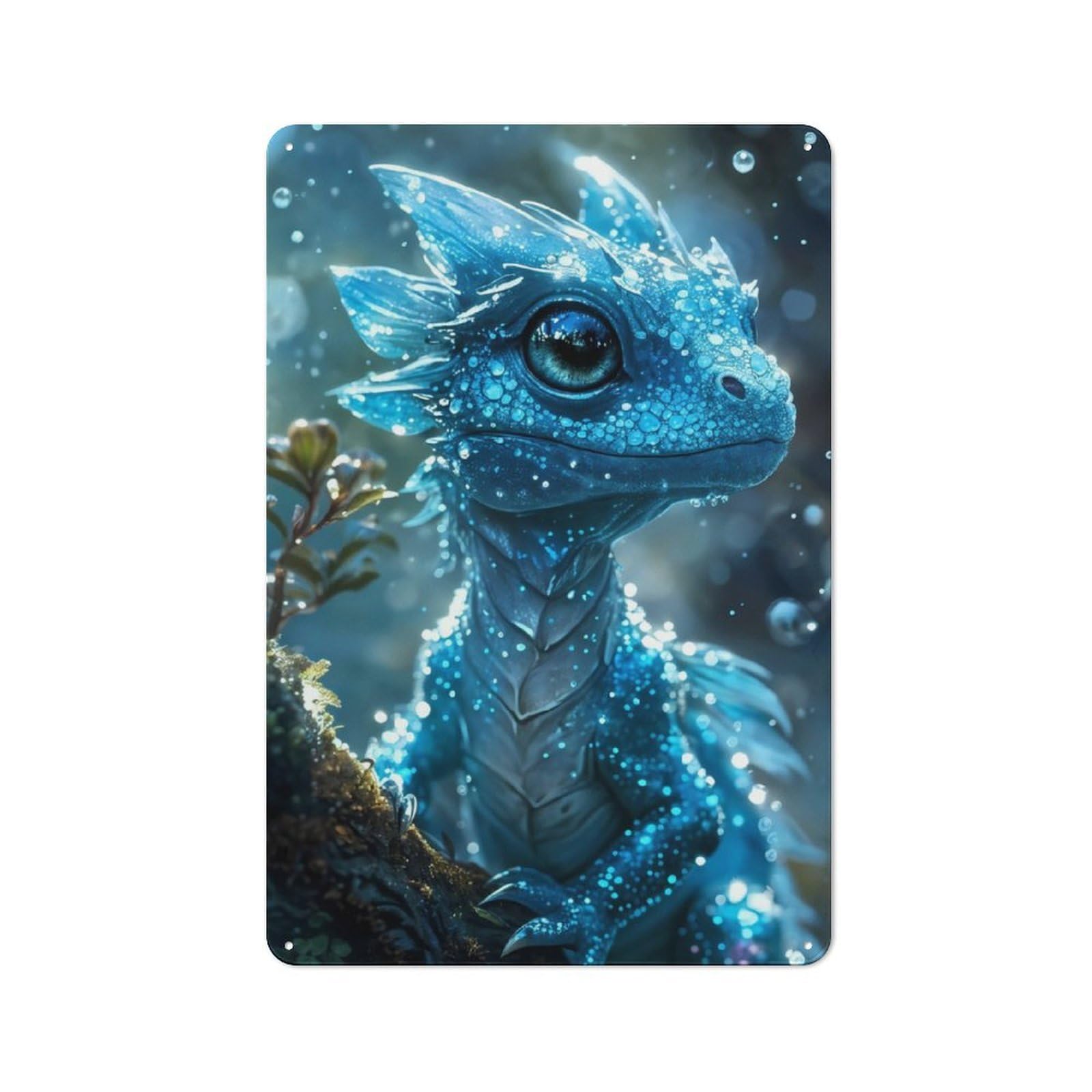 Nostalgic Icy Blue Baby Dragon Decorative Tin Sign 30x20cm, Vintage Wall Decor for Lounge, Study, Pub Or Wall Gallery