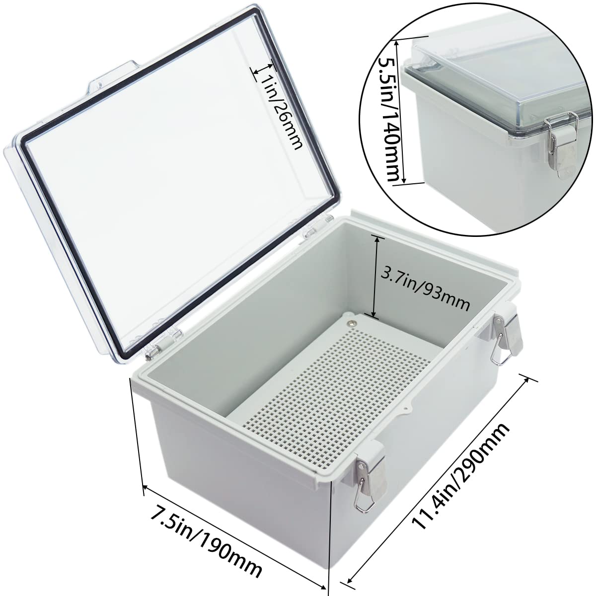 Otdorpatio IP67 Waterproof Junction Box – 19.7" X 15.7" X 7.9" ABS Enclosure With Hinged Cover, Stainless Steel Latches, Mounting Plate & Wall Brackets