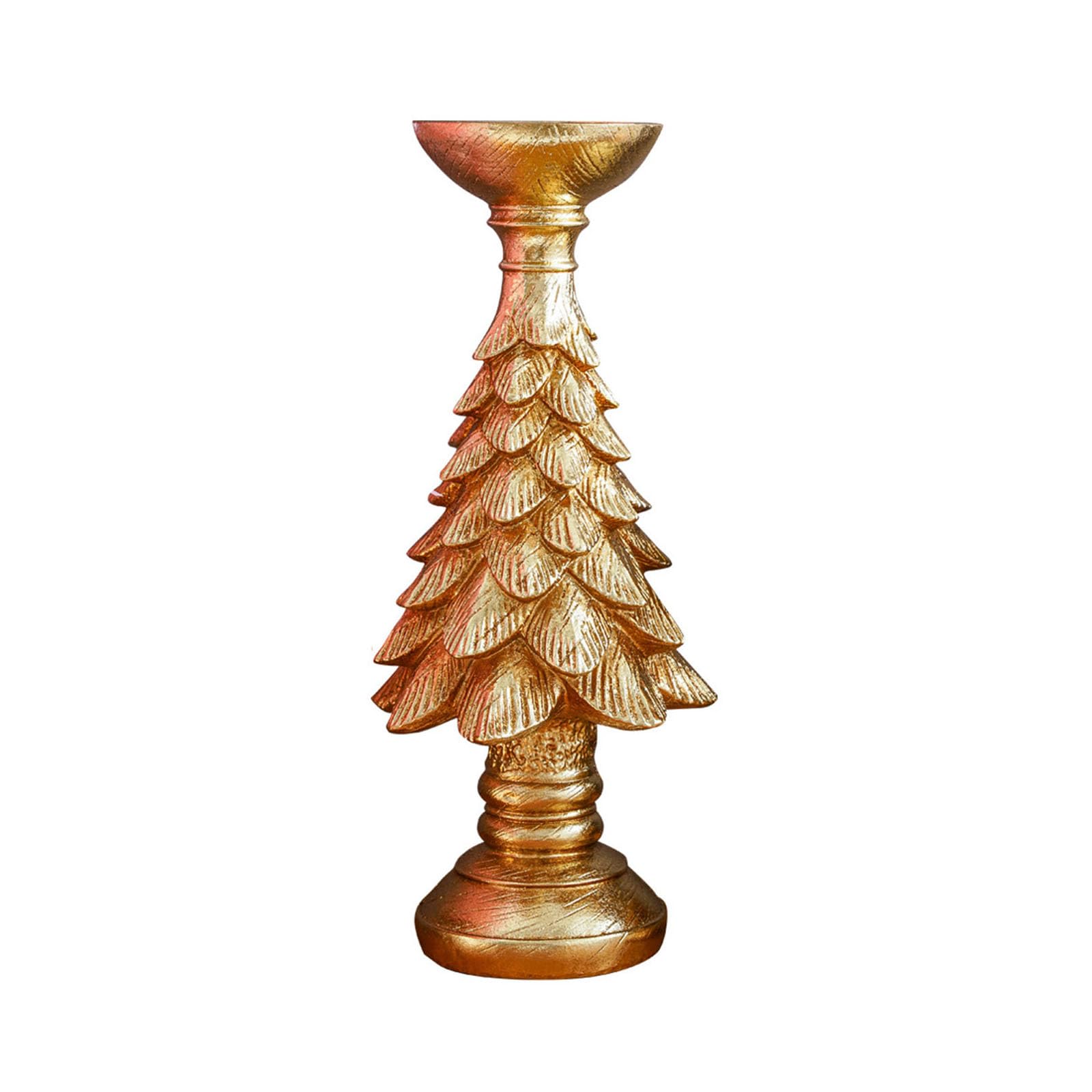 Elnwnnkc Resin Decorative Stand with Christmas Tree Pedestal, Distressed Finish Round Tray Accent for Holiday Home Decor Holiday Holder Christmas Tree Stand Resin Mantel Decor Table Centerpiece