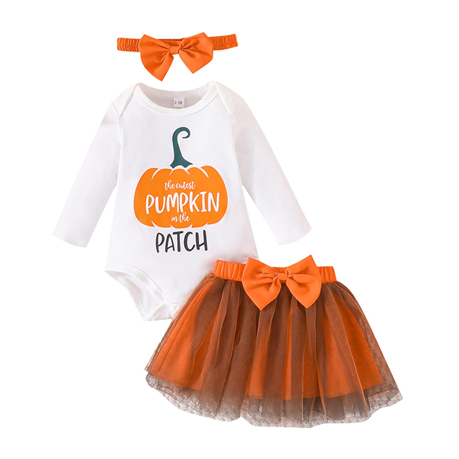 Yaopelky Newborn Baby Girl Halloween Outfits Toddler Pumpkin Romper Skirt Set with Headband Infant Halloween Clothes (Orange, 6-9 Month)