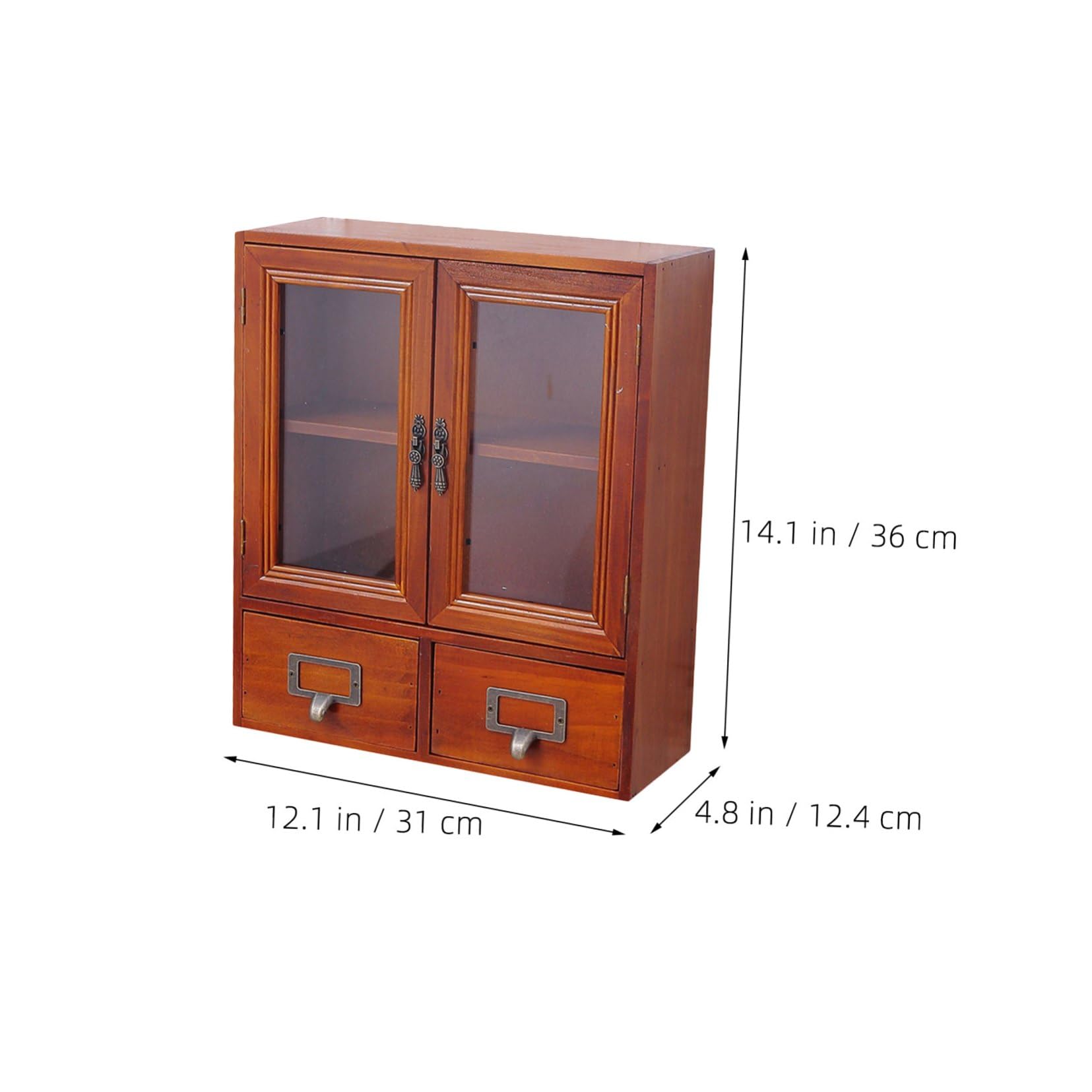 Holzschrank mit Glastüren und 2 Schubladen, Vintage Apothekerregal zur Küchenorganisation und Stauraumgestaltung