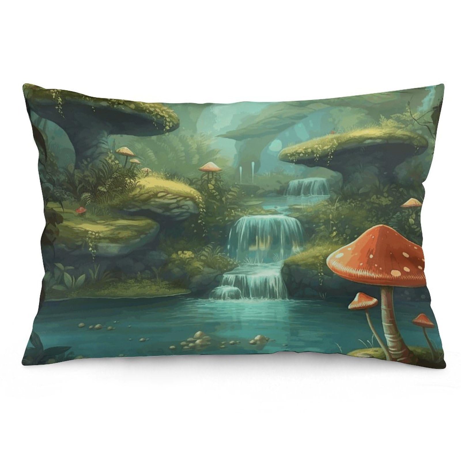 2 Pack Pillow Cases for Hair and Skin, Soft Breathable Pillow Case Covers with Hidden Zipper, View of Fantasy River Mushroom Pillowcase 20"x30" Pillow Covers for Sleeping Gift