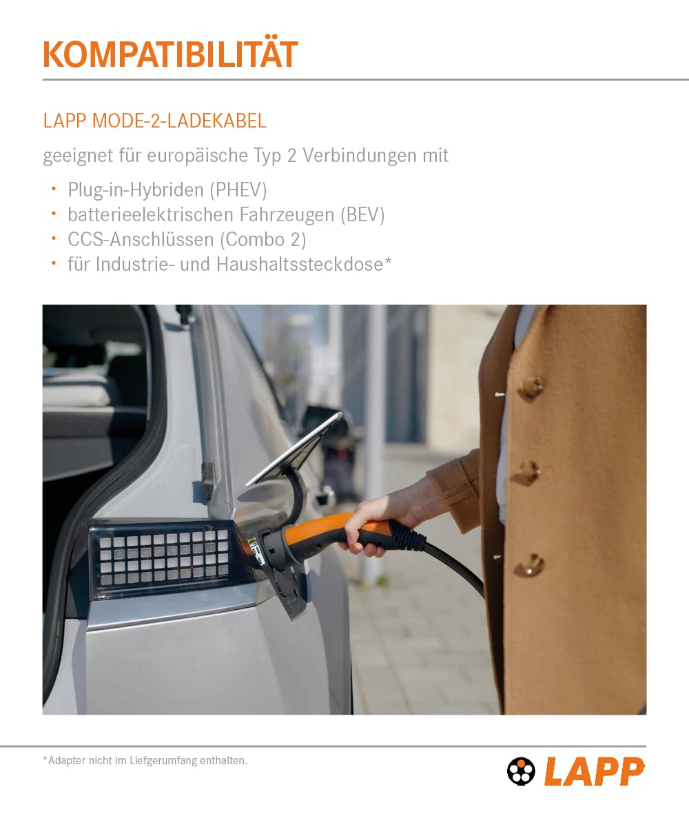 Lapp Mobility Stacja ładująca typu 2 22 kW/bez adaptera / 32 A / 3-fazowy/kabel do ładowania samochodu/tryb 2/6 m/czarny