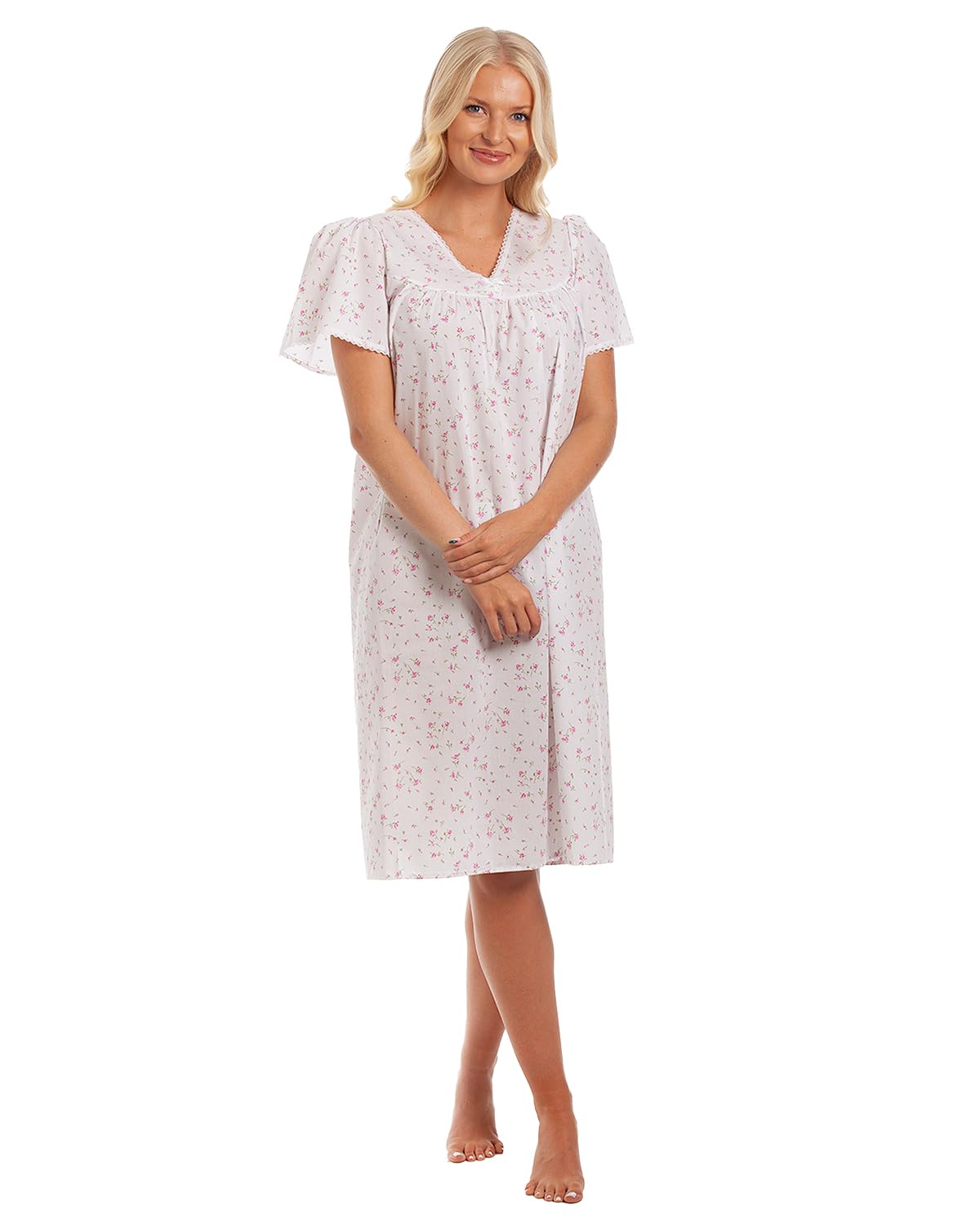 Slumber Hut Ladies Incontinence Open Back Poly Cotton Floral Nightdresses by Pink 24-26