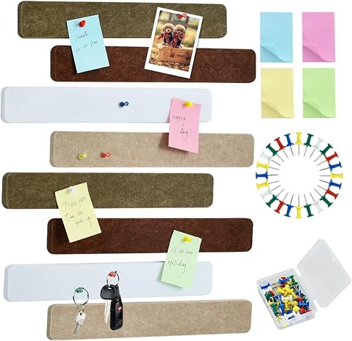 8 tiras de barra de corcho marrón café y blanco con 50 alfileres y notas adhesivas, tiras autoadhesivas para tablón de anuncios que no dañan la