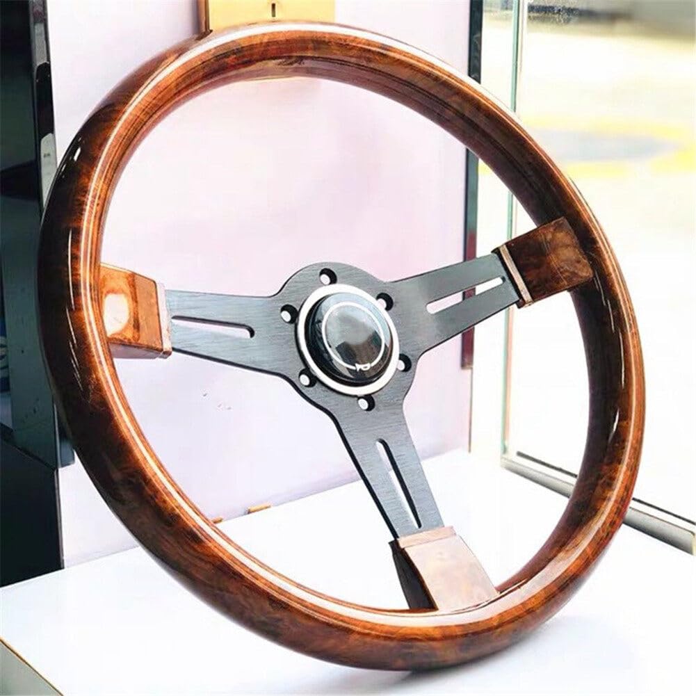 Volante Deportivo Retro de Madera de 14 Pulgadas - 6 Agujeros, Compatible Con Coche de Carreras - Cuerno Universal y Accesorios Para Modificación