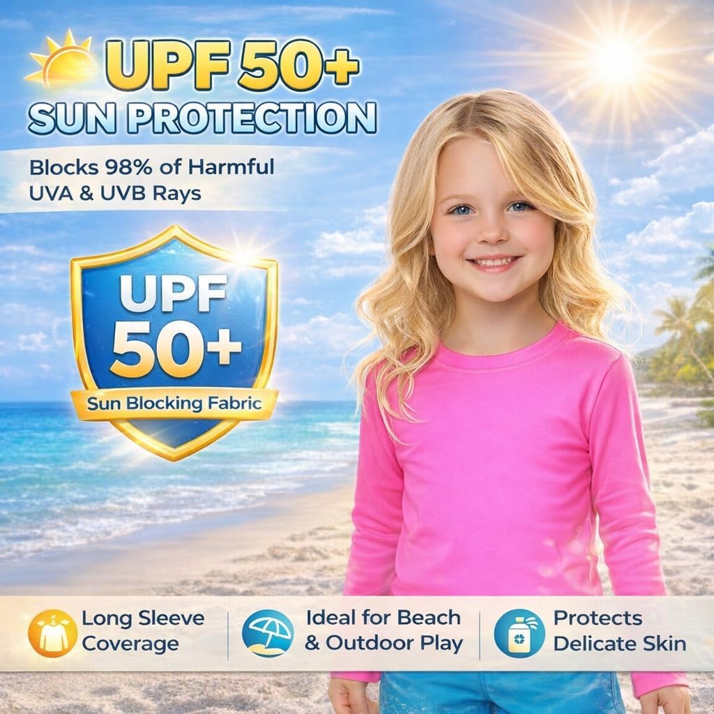 INGEAR Girls Long Sleeve Rash Guard Swim Shirt Outdoor Sports Shirt Lightweight Athletic Tee Protective Quick Dry - Image 2