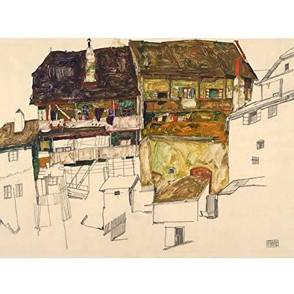 Egon Schiele Old Houses In Krumau 1914 Art Print Canvas Premium Wall Decor Poster Mural