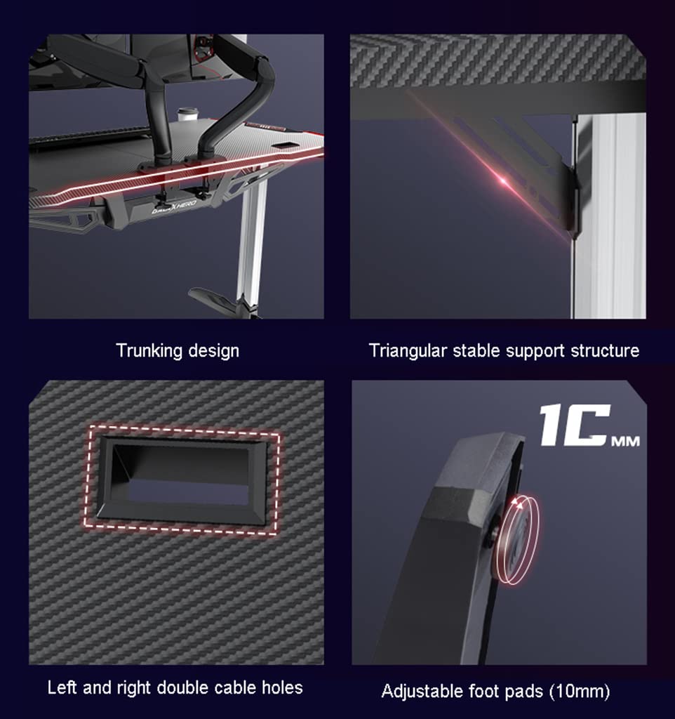 La migliore scrivania da gioco con luci a LED, scrivania per PC da gioco, scrivanie da gioco di grandi dimensioni, postazione di lavoro da tavolo per PC portatile con portabicchieri, gancio per