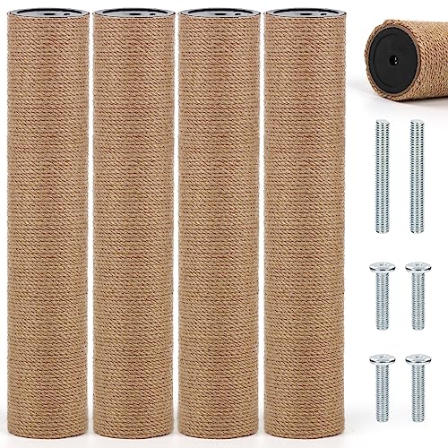 PETUOL 4 PCS M8 Cat Scratching Post Replacement 15.7 x 3.1 Inches Cat Tree Replacement Post Jute Pole for Indoor Cats with M8 Screws for Kitten Tree Tower Spare Cat Furniture Accessories