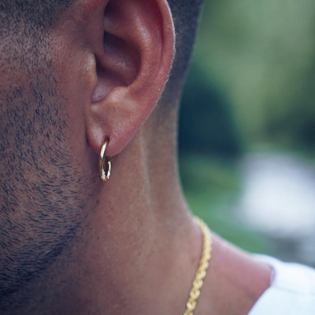 DVRK® 2 Orecchini Uomo Cerchio in Oro 18k o Argento su Base di Acciaio Inossidabile 316L - Orecchini Uomo 15 mm Resistenti all'Acqua e al Sudore - Gioelli - Unisex