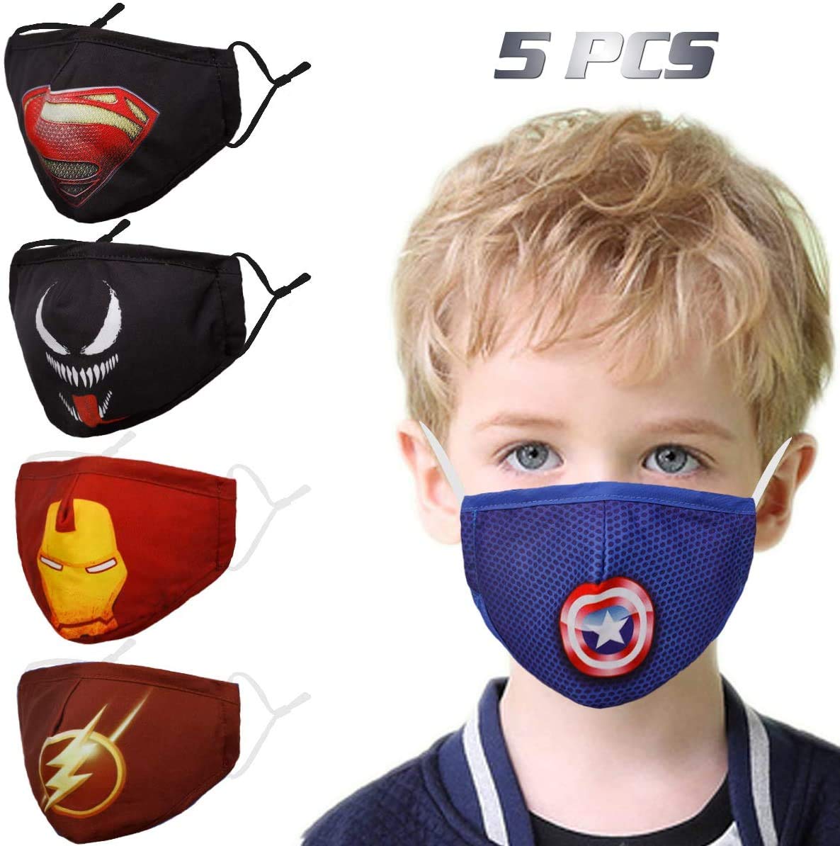 NC Kids Breathable Washable Reusable Adjustable Cotton Cloth Face Masks with Nose Wire (Black)