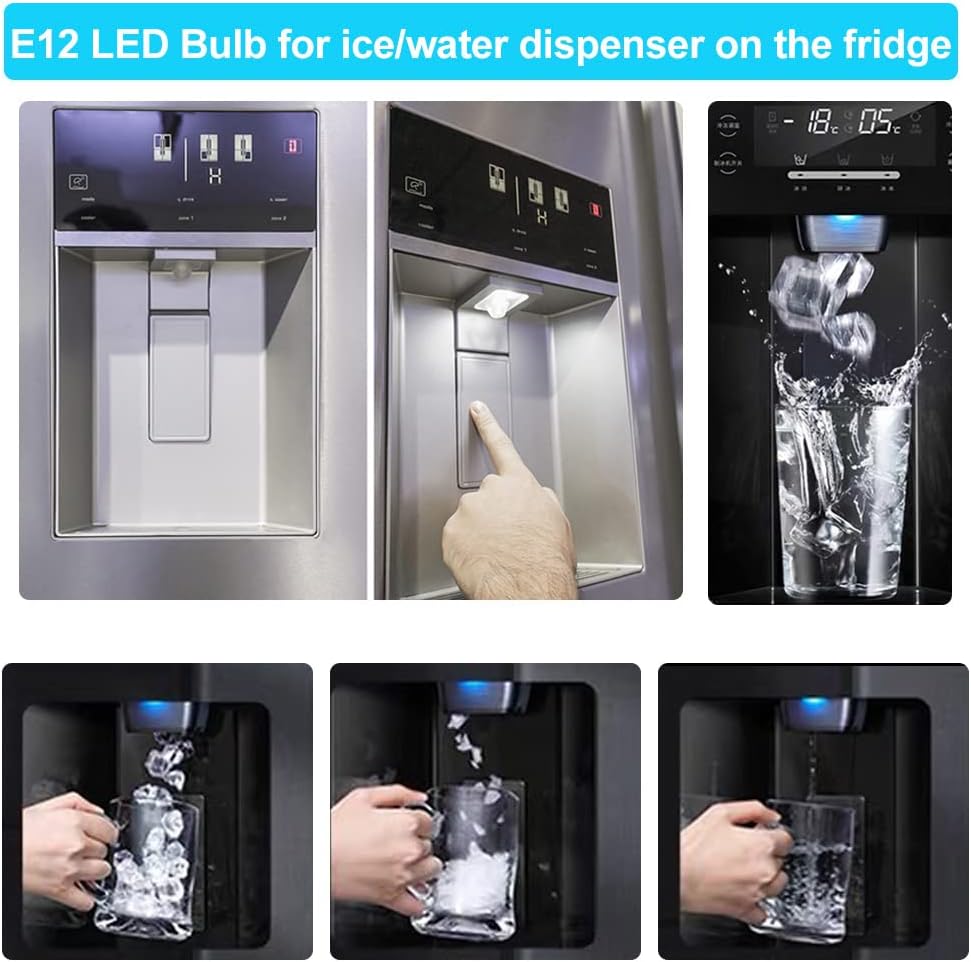 E12 LED Fridge Water Dispenser Light Bulb 2W(15W Replacement) 120V T5 Tubular Appliance Bulb for Chandeliers Home Lighting Refrigerator/Dryer Drum Light C7/S6 Clear Glass Daylight White 6000K,2-Pack