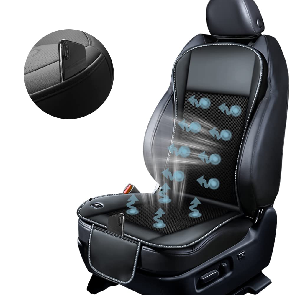 Cooling Car Seat Cushion- Storage Pockets-10Fans & 3 Adjustable Temperature 12V System- 15s Cool Down Fast for Summer Driving- Breathable Seat Cover with Air Conditioning System (Black)