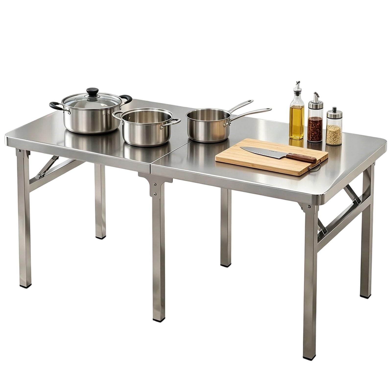 Mesa de preparación de Acero Inoxidable. Mesa de Trabajo Plegable Comercial con ble Comercial con Patas galvanizadas para Uso en cocinas de restaurantes, Catering y preparación de Alimentos.