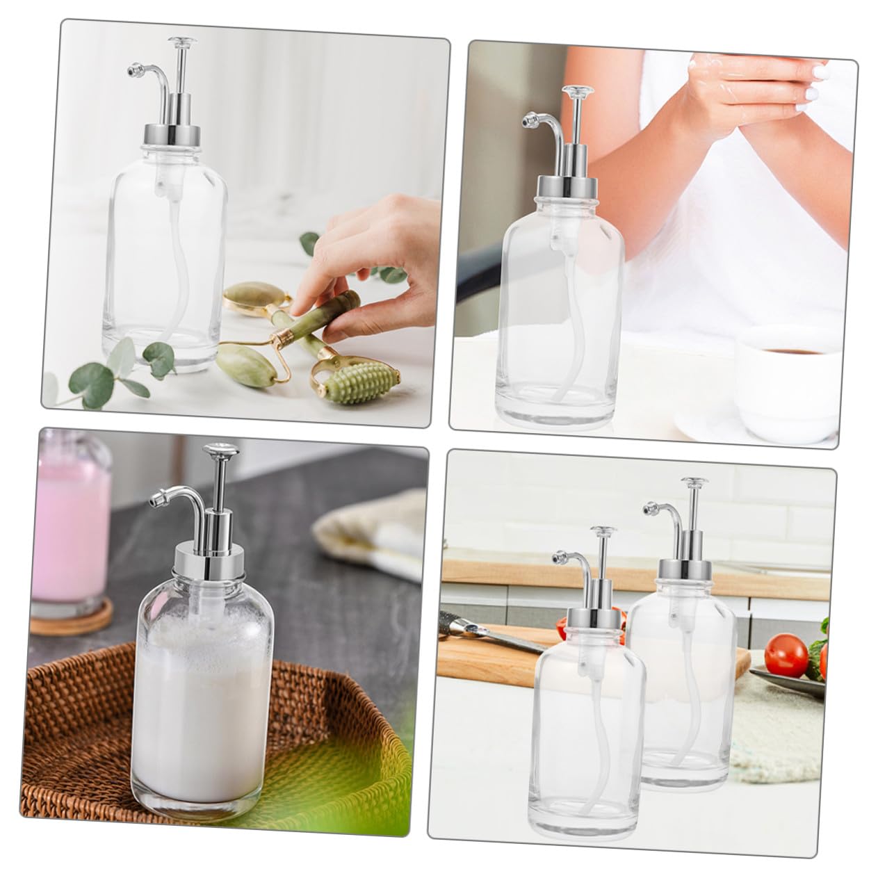 Distributeurs de Sirop de Café et Fonction Anti-gaspillage Lot de 2 en Verre Design Unique Pompe en Acier Inoxydable 500ml Cuisine Élégante