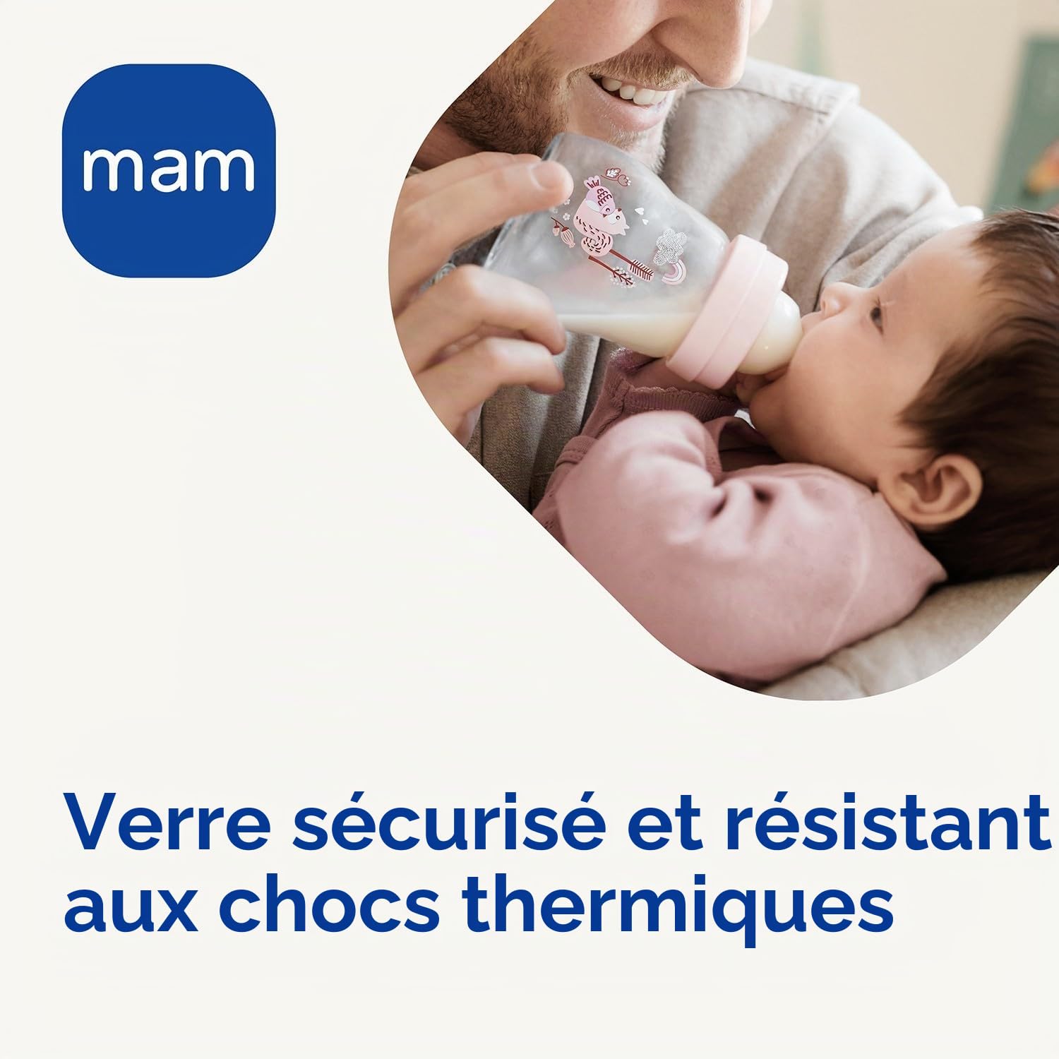 MAM MAM Feel Good Lot de 1 biberon en verre pour nouveau-né 0-2 mois, 170 ml, avec tétine 1 à débit lent en silicone, facile à nettoyer, rose