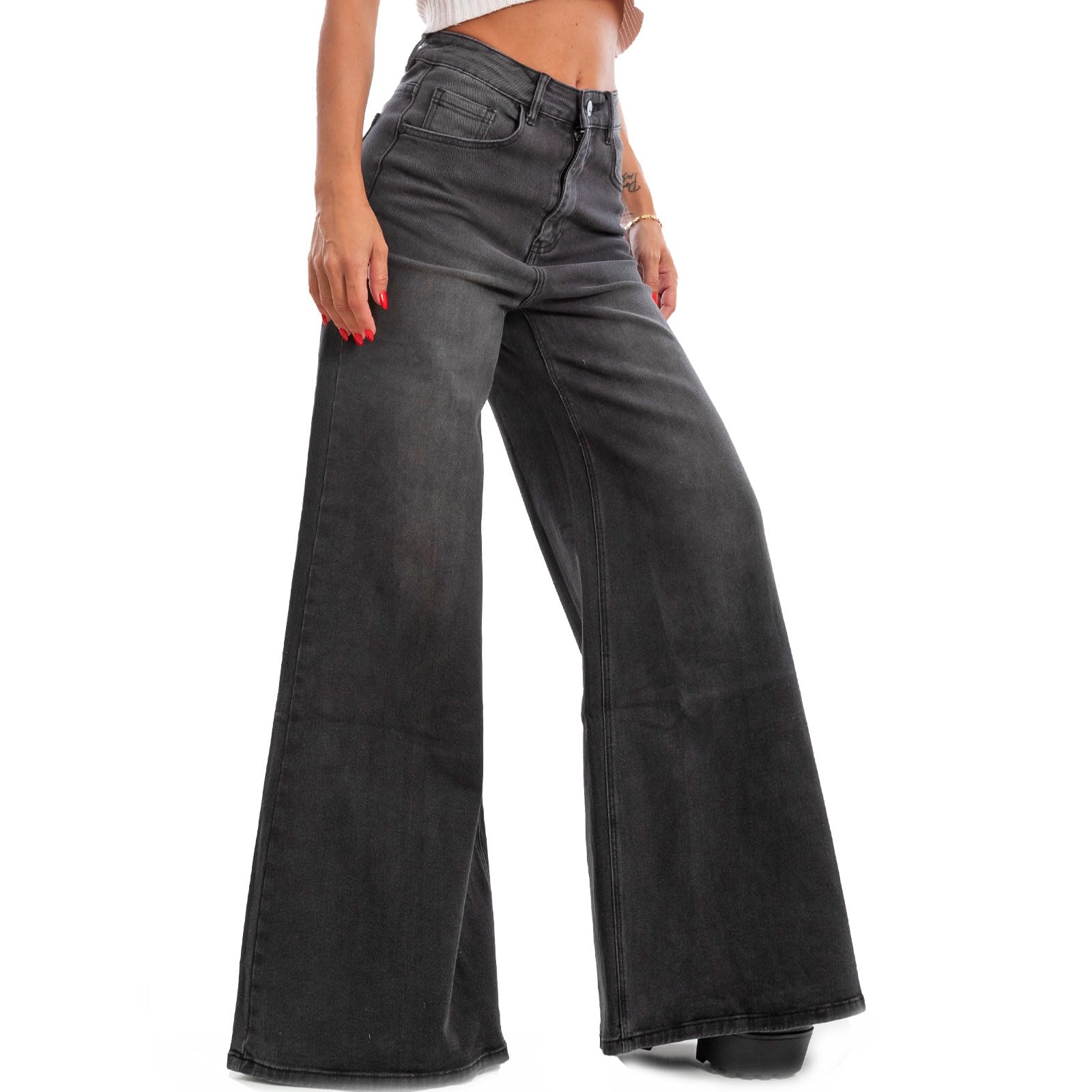 Toocool Jeans Donna Flare Pantaloni Denim Zampa Larghi Baggy Vita Alta RM2301B