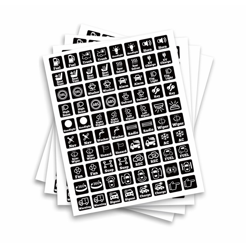 GOMAKERER 400Pcs Car Switch Panel Sticker, 44 Designs Black Auto Switch Label Dashboard Symbol Stickers Universal Car Air Conditioning Light Wiper Fuel Icon Decals for Most Vehicles, 18x18mm — image 1