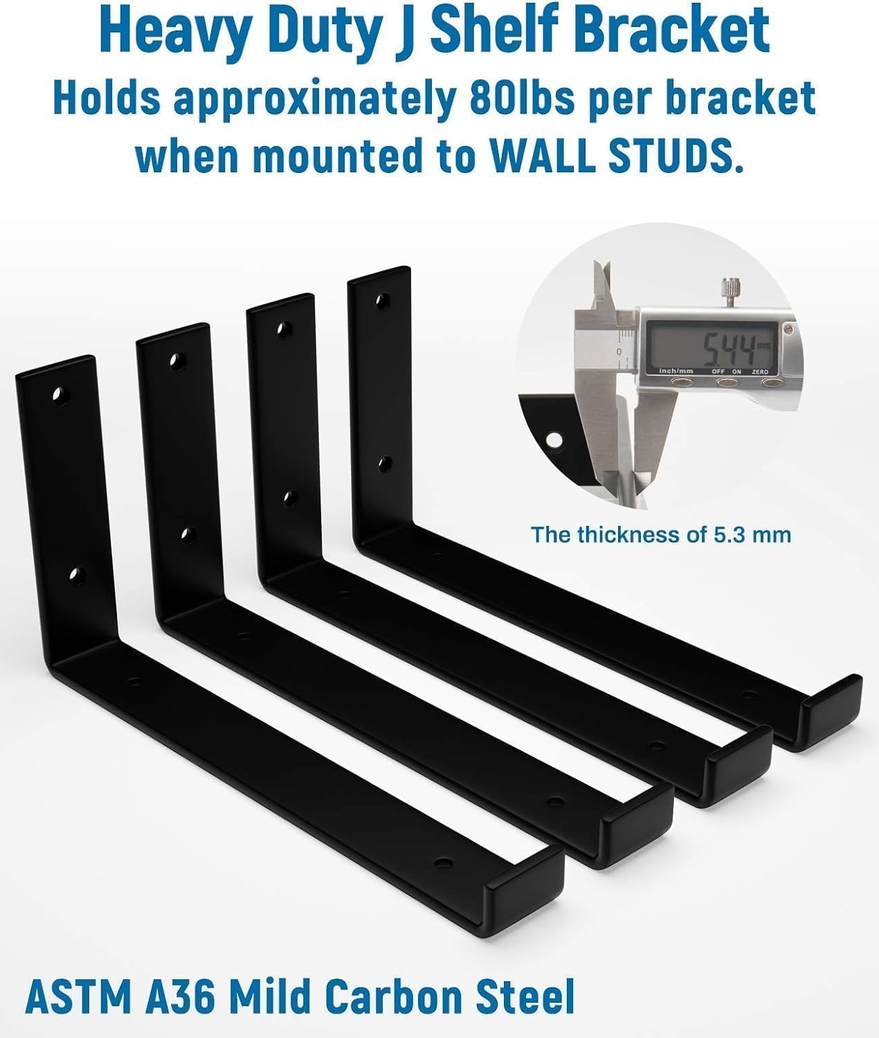 LEOPO Paquete de 8 soportes de estante de 10 pulgadas, soporte industrial resistente de 0.2 pulgadas de grosor para soporte de estante flotante de bricolaje, soporte de estante de pared recubierto
