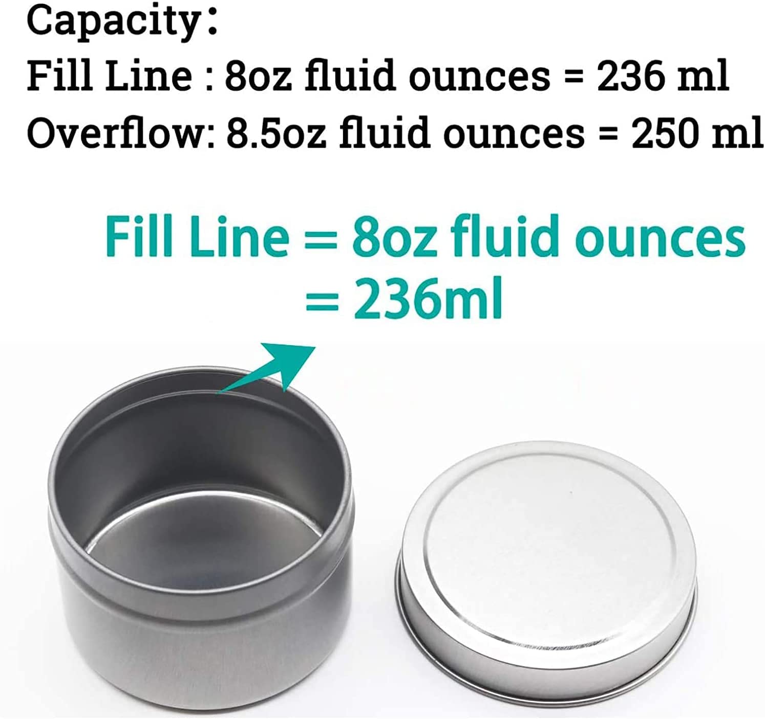 Las latas de Velas para Hacer Velas, los Kits de fabricación de Velas Incluyen 48 tarros de Vela vacíos de 8 Oz con Tapas, 50 mechas de algodón, 4 Soportes de Mecha (Silver,48)