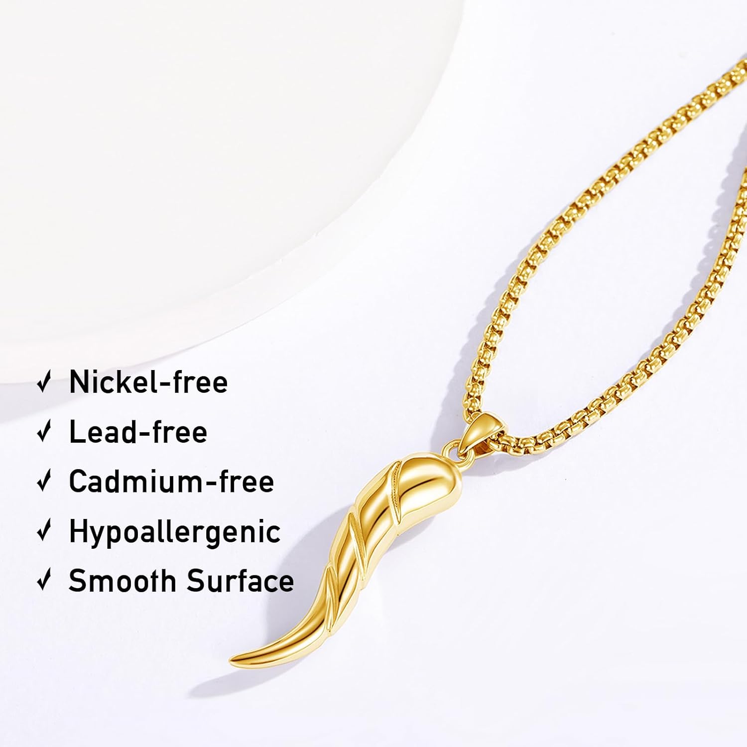 925 Sterling Silver Italian Horn Necklace Good Luck Cornicello Pendant with 22"+2" Stainless Steel Chain