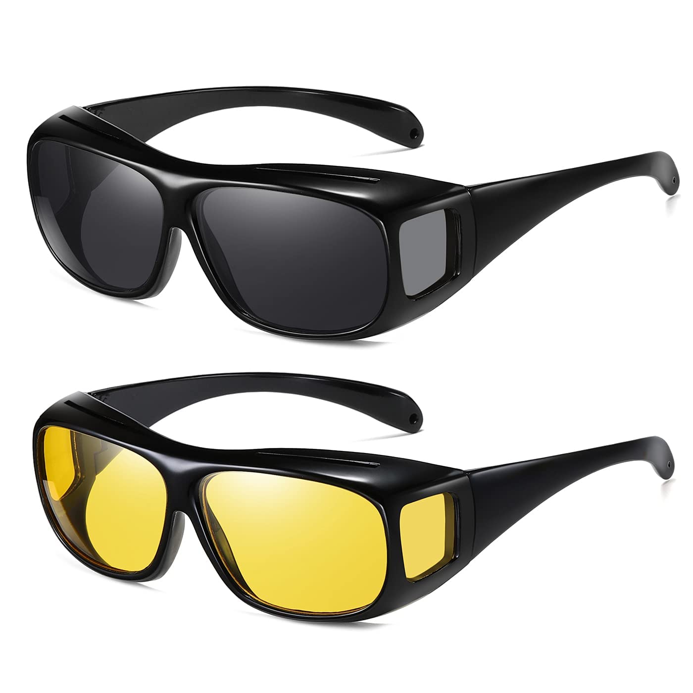 2Pcs Glasses Wrap Arounds Male Driver Driving Mirror Multifunctional Sunglasses Night Vision Goggles