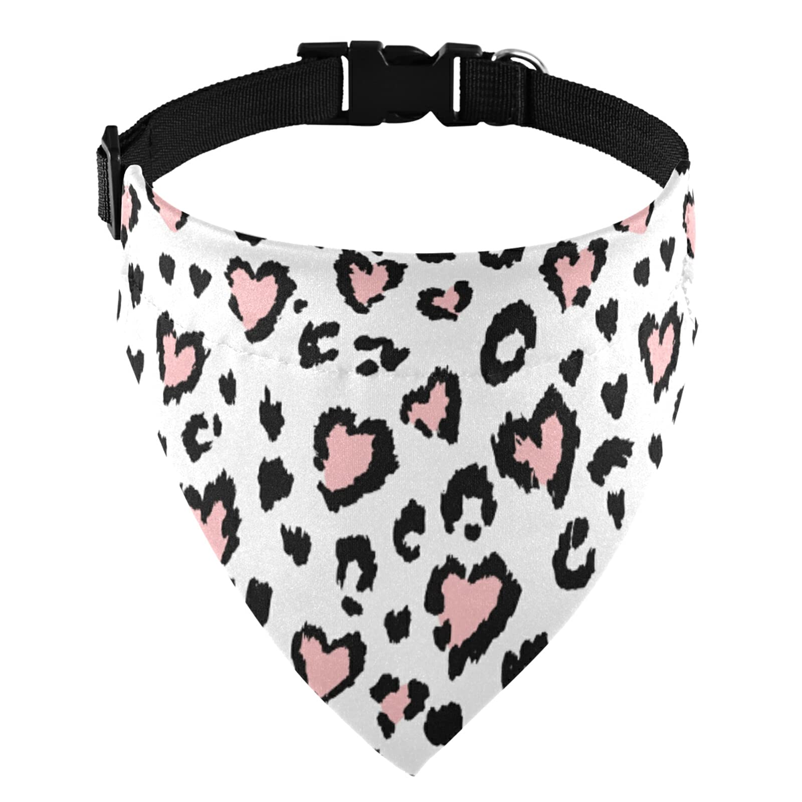 Leopard Jaguar Skin with Pink Hearts Black Spots Animal Print Dog Adjustable Martingale Collar, Saliva Bibs Pet Regular Collars for Cat Pets, Buckle Bandanas Triangle Kerchief Bibs Scarf