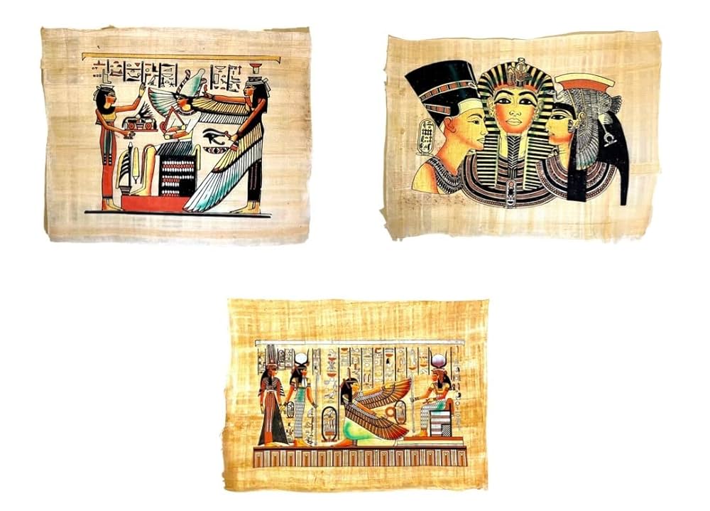 Amazon | 3シート エジプトのパピルス絵画 オリジナル ハンド