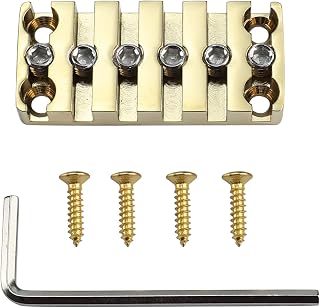 Brass Headless Guitar String Locking Nut Open Slot Guitar Bridge String Locks for 6 String Headless Electric Guitar Replacement Parts (Gold)