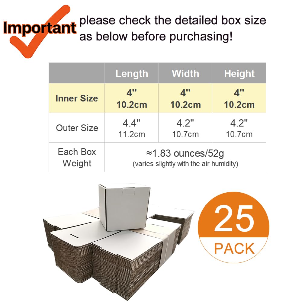 Scatole di spedizione piccole 4x4x4'', confezione da 25, buste ondulate in cartone per aziende, bianche (LM444-25)