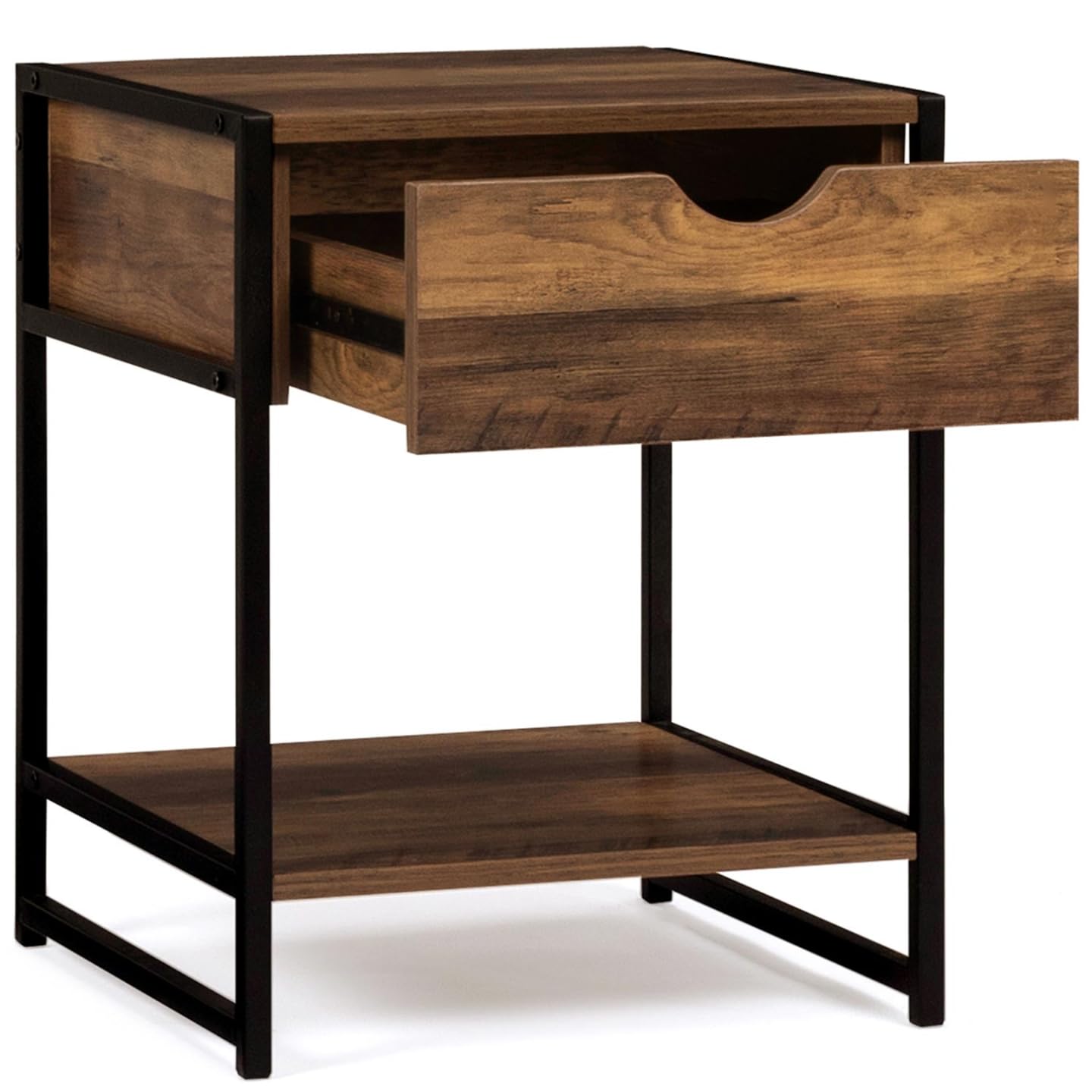 IDMarket - Lot de 2 Tables de Chevet Hawkins 1 tiroir avec Tablette Bois foncé Design Industriel