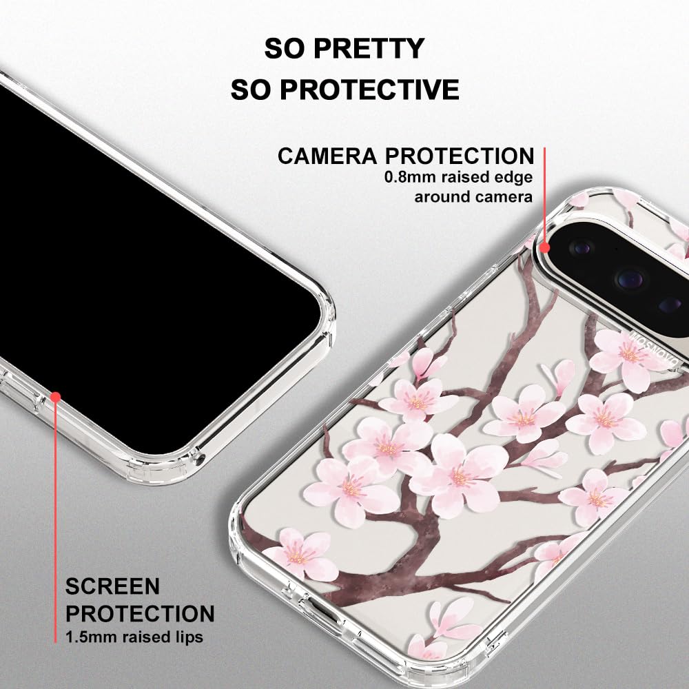 MOSNOVO Case for Google Pixel 10 & Pixel 10 Pro, [Buffertech 6.6ft Military-Grade Drop Protection] [Anti Peel Off Tech] Clear TPU Bumper Phone Case Cover Design - Cute Cherry — view 414