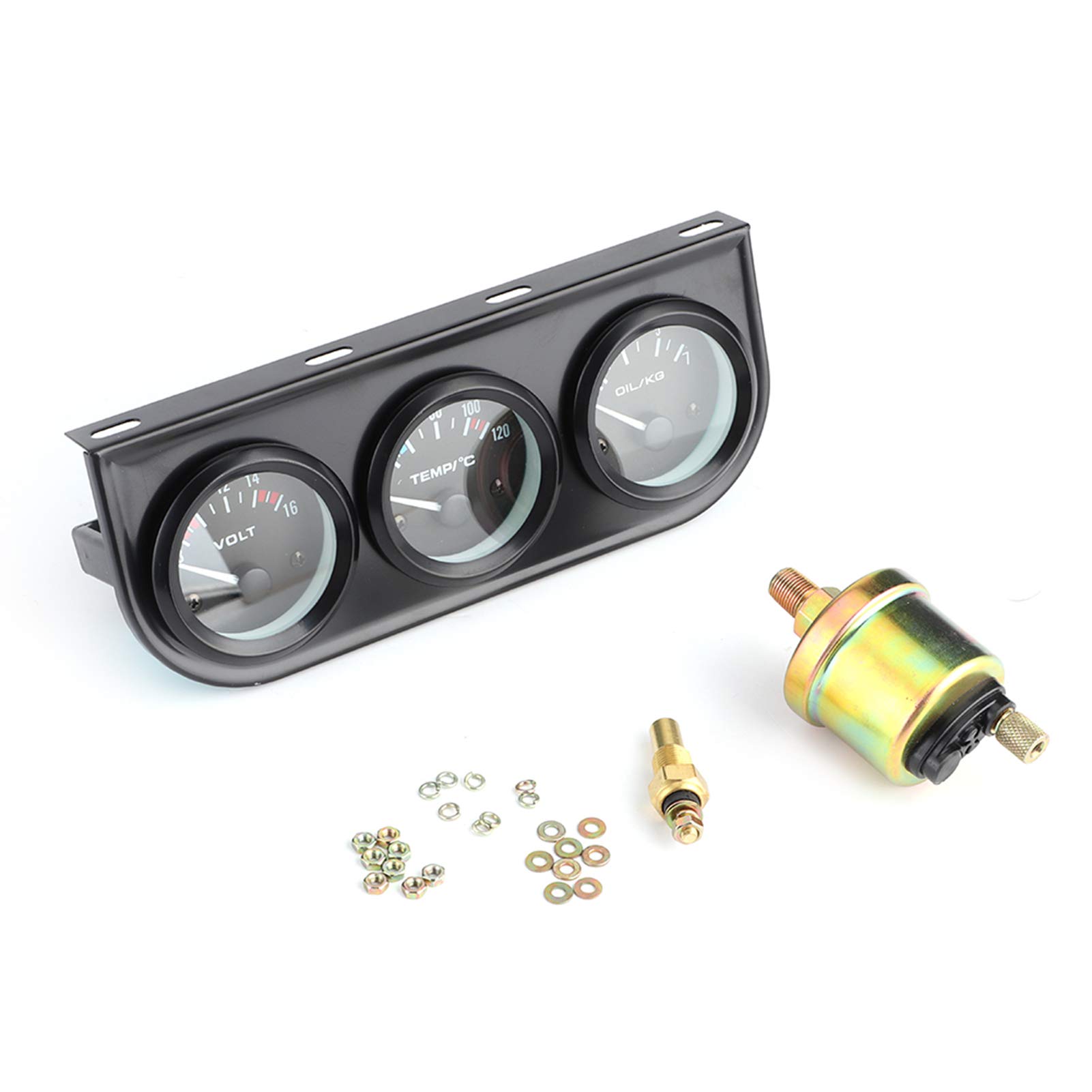 Uniwersalny zestaw manometrów samochodowych 3 w 1 12 V, czarny metal, 52 mm, 2 cale, woltomierz, wskaźnik ciśnienia oleju dla entuzjastów motoryzacji