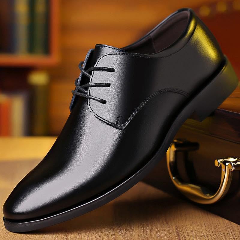Oxford Shoes for Men Lace Up Round Toe Vegan Leather Solid Color Derby Shoes Block Heel Non Slip Anti-Slip Business(Black,10.5)2